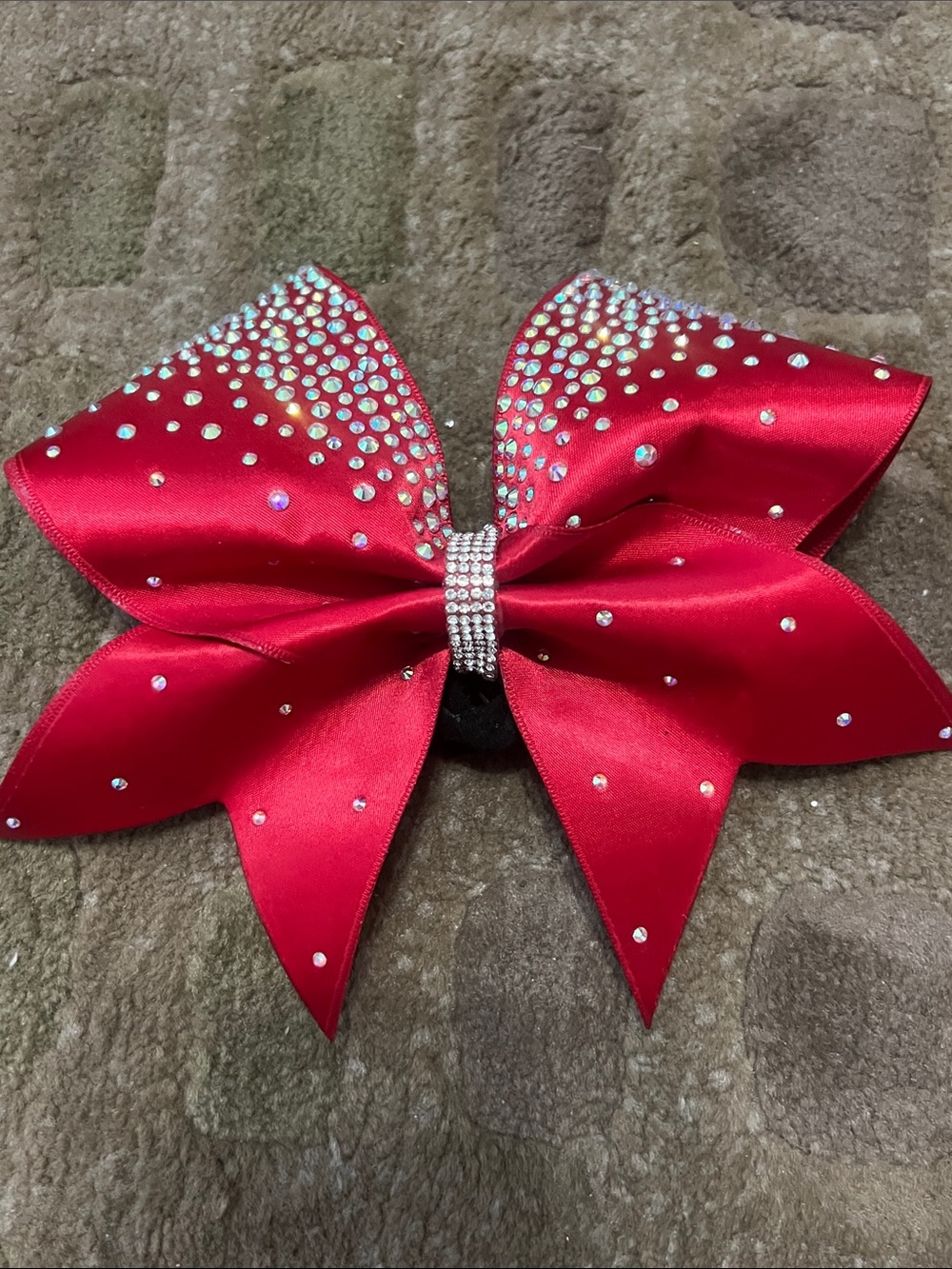 Red Satin Rhinestone Cheer Bow